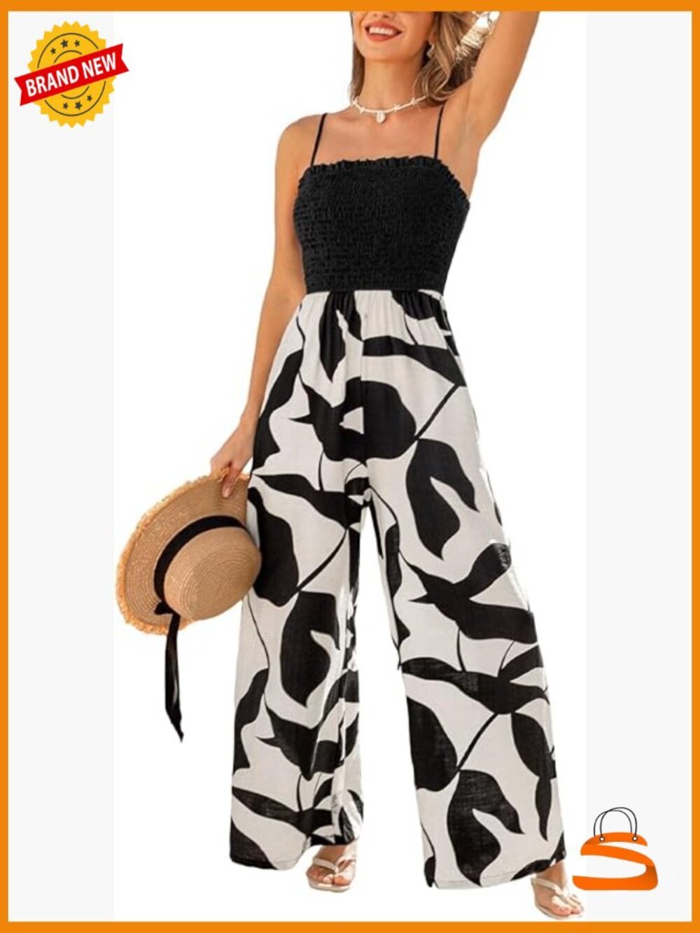 Square Neck Sleeveless Wide Leg Jumpsuit Casual Dressy Tropical